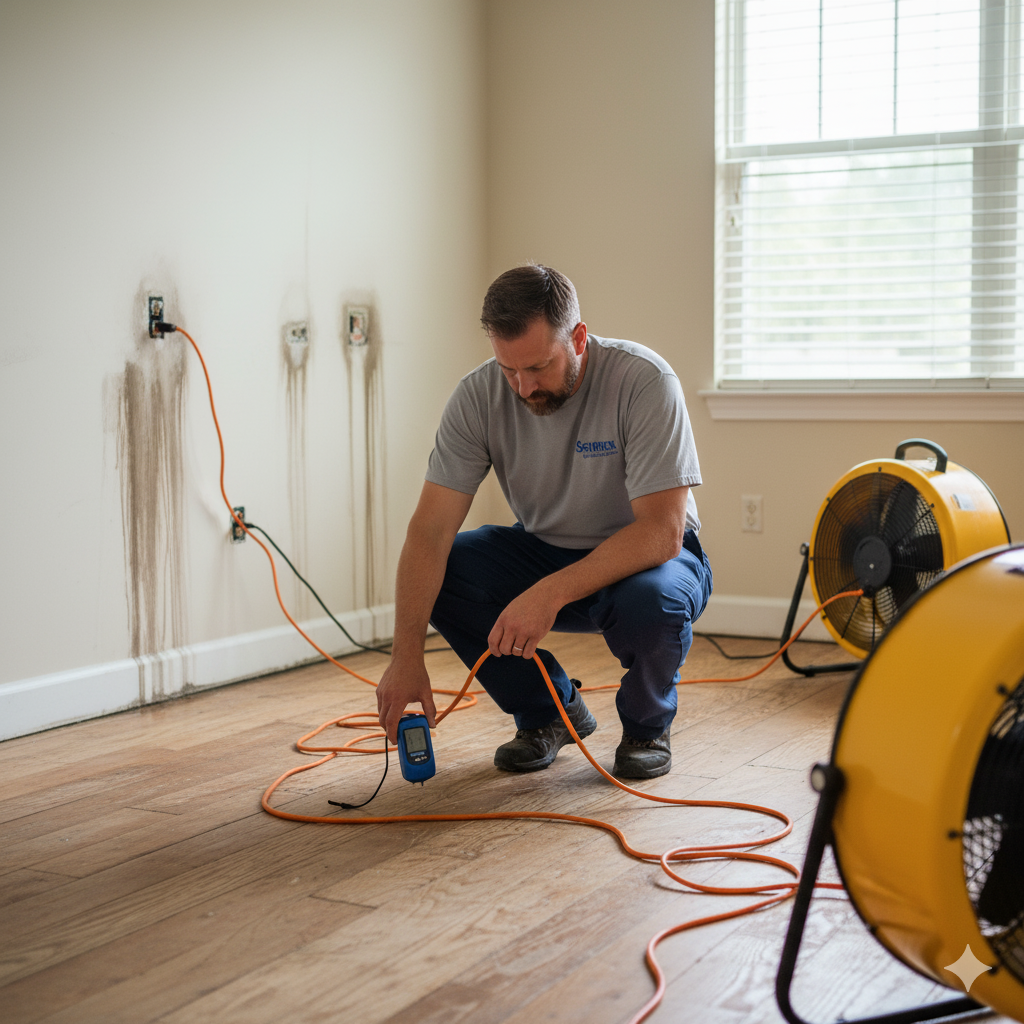 technician monitoring flood restoration progress in Ottawa